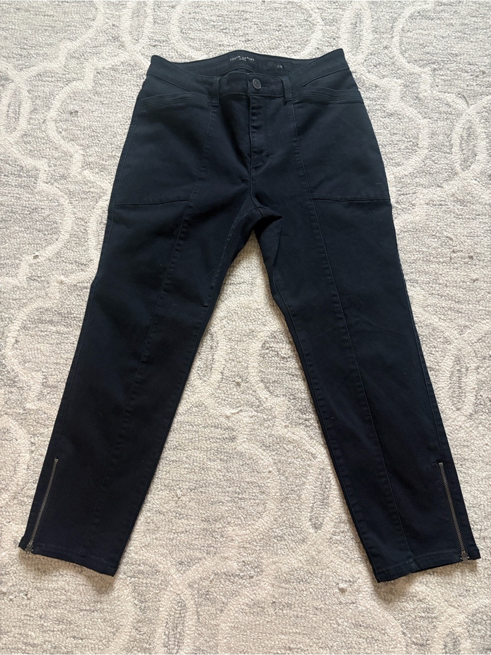 Susan Graver Black Slim Ankle Zip Pants 10P Petite